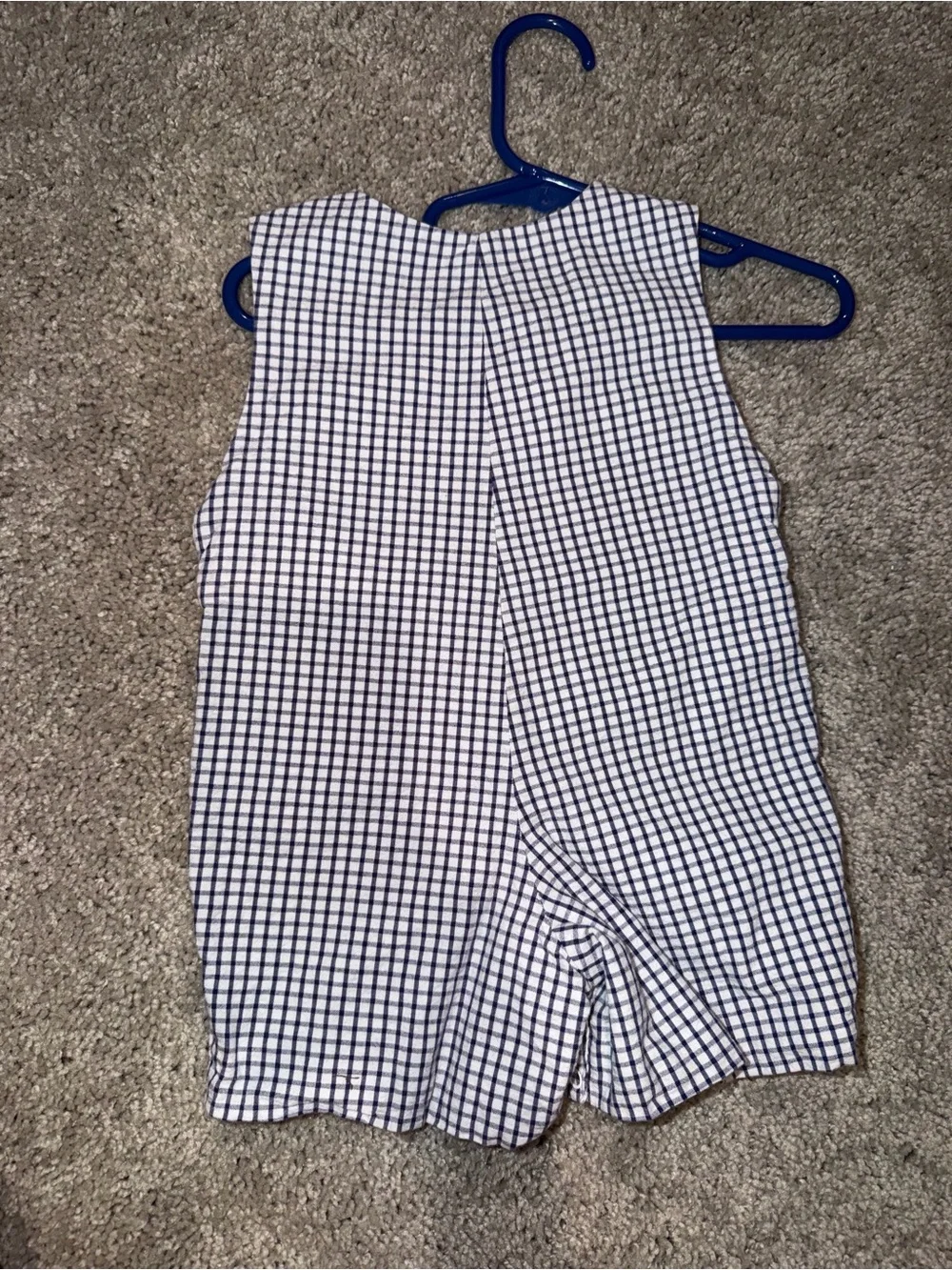 KREWE Navy Check Cotton Romper with Red Lobster Smocking